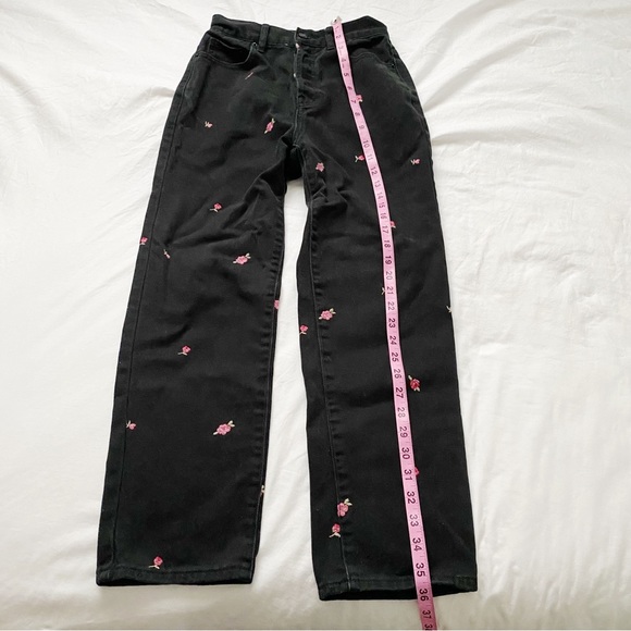PacSun Rose Embroidered Black High Waisted Straight Leg Jeans - Picture 10 of 13